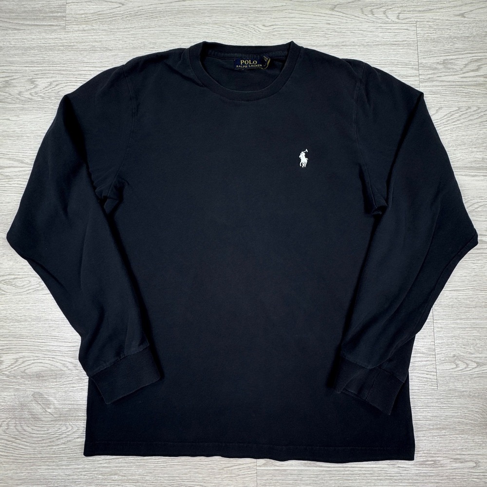 Polo Ralph Lauren Mens Cotton Shirt Long Sleeve Crewneck Black Large Pony Logo